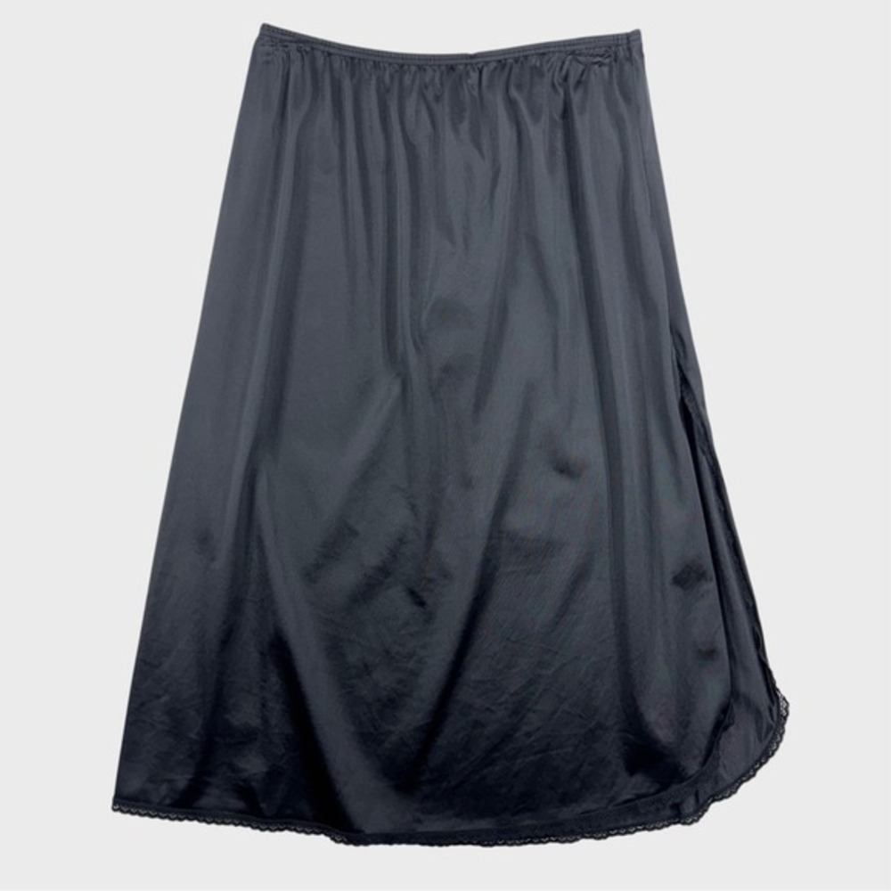 Vintage 90s Black Lace‎ Trim Slip Skirt Small Minimalism Romantic Goth 28 Waist